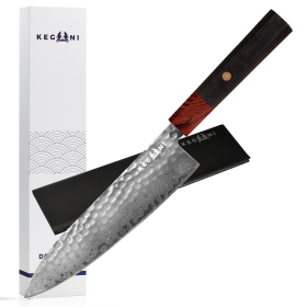 Kegani Damascus Japanese Chef Knife, 67 Layers VG-10 Japanese Knife Natural Hammered Chef Knife Japanese Rosewood Handle