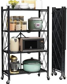 Metal Storage Shelves with Wheels Foldable Garage Shelving No Assembly Shelving Unit Collapsible Shelves for Kitchen Bathroom