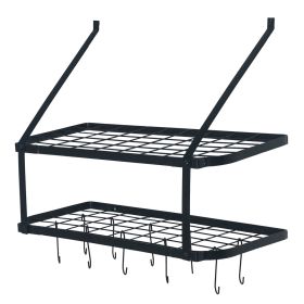 Shelf Pot Rack Wall Mounted Pan Hanging Racks 2 Tire Black