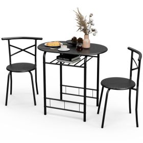 3 Pieces Dining Set Kitchen Breakfast Table Set Space Saving Wooden Chairs and Table Black