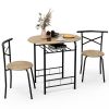 3 Pieces Dining Set Kitchen Breakfast Table Set Space Saving Wooden Chairs and Table Wood