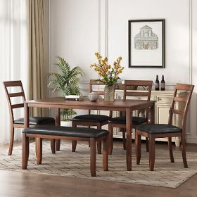 6 Piece Kitchen Simple Wooden Dining Table and Chair (Walnut)