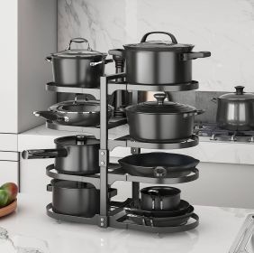 8 Tier Pots and Pans Lid Organizer Rack Holder, Adjustable Pot Organizer Rack for Under Cabinet, Pot Rack for Kitchen Organization and Storage, Black