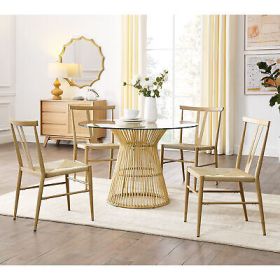 5 Pieces Round Tempered Glass Top Dining Table and Metal Chair for Kitchen,