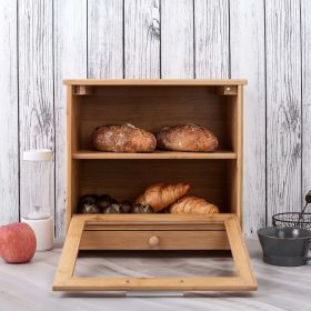 Extra Large Bread Box; Bamboo Bread Box for Kitchen Counter; Removable 2 Tiers; Clear Front Window and Tool Drawer; Large Capacity Bread Holder.