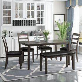 6-Piece Kitchen Simple Wooden Dining Table and Chair with Bench