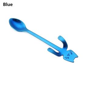 1pc Cute Kawaii Cat Spoon; Flatware; Creative Coffee Drinking Tools; Kitchen Gadget (Color: Blue)