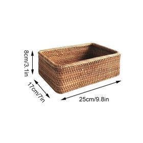 3pcs Hand-Woven Rattan Wicker Basket Fruit Tea Snack Bread Basket Cosmetic Rectangular Storage Box Household Kitchen Room Supply (Color: 1pcs medium)