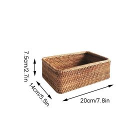 3pcs Hand-Woven Rattan Wicker Basket Fruit Tea Snack Bread Basket Cosmetic Rectangular Storage Box Household Kitchen Room Supply (Color: 1pcs small)