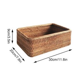 3pcs Hand-Woven Rattan Wicker Basket Fruit Tea Snack Bread Basket Cosmetic Rectangular Storage Box Household Kitchen Room Supply (Color: 1pcs large)