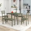 5-piece Wooden Dining Set, Kitchen Table with 2 Dining Chairs and 2 Benches, Farmhouse Rustic Style