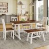 6-Piece Wood Dining Table Set Kitchen Table Set with Long Bench and 4 Dining Chairs, Farmhouse Style