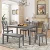 6-piece Wooden Kitchen Table set, Farmhouse Rustic Dining Table set with Cross Back 4 Chairs and Bench