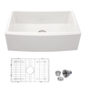 Lordear 33 Inch Farmhouse Sink White Ceramic Single Bowl Kitchen Sink Apron Front Sink (size: 33"*21")