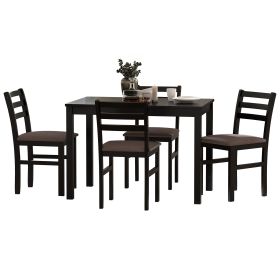 5PCS Stylish Dining Table Set 4 Upholstered Chairs with Ladder Back Design for Dining Room Kitchen Brown Cushion and Black (Color: As pic)