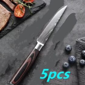 Color Wooden Handle Steak Knife Stainless Steel Western Kitchen Knives Kitchen Fruit Knife (Quantity: 5PCS)