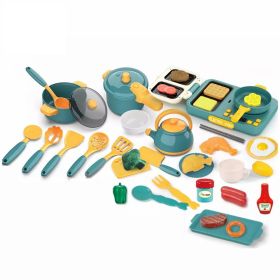 Kids Play Kitchen Toys 37 Piece Toy Kitchen Accessories Set; Pretend Kitchen Toys Kids Cooking Playset; Cutlery Cookware Learning Gift; Blue (Color: As pic)