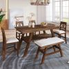 6-Piece Wood Counter Height Dining Table Set with Storage Shelf;  Kitchen Table Set with Bench and 4 Chairs; Rustic Style