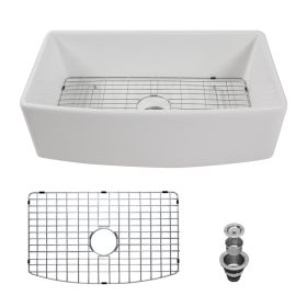 Lordear 30 Inch Farmhouse Sink White Single Bowl Kitchen Sink Apron Front Ceramic Sink (size: 30"*19"*10)