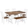 6-Piece Wood Dining Table Set Kitchen Table Set with Long Bench and 4 Dining Chairs, Farmhouse Style