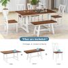 6-Piece Wood Dining Table Set Kitchen Table Set with Long Bench and 4 Dining Chairs, Farmhouse Style