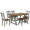 6-Piece Wood Dining Table Set Kitchen Table Set with Long Bench and 4 Dining Chairs, Farmhouse Style