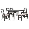 6-Piece Wood Dining Table Set Kitchen Table Set with Upholstered Bench and 4 Dining Chairs, Farmhouse Style