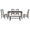 6-Piece Wood Dining Table Set Kitchen Table Set with Upholstered Bench and 4 Dining Chairs, Farmhouse Style