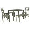 5-piece Wooden Dining Set, Kitchen Table with 2 Dining Chairs and 2 Benches, Farmhouse Rustic Style