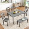 6-piece Wooden Kitchen Table set, Farmhouse Rustic Dining Table set with Cross Back 4 Chairs and Bench