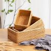 3pcs Hand-Woven Rattan Wicker Basket Fruit Tea Snack Bread Basket Cosmetic Rectangular Storage Box Household Kitchen Room Supply