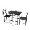 Modern 3-Piece Dining Table Set with 2 Chairs for Dining Room,Black Frame+Printed Black Marble Finish