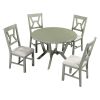 Mid-Century 5-Piece Dining Table Set;  Round Table with Cross Legs;  4 Upholstered Chairs for Small Places;  Kitchen;  Studio