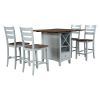 Farmhouse Wood Counter Height 5-Piece Dining Table Set with Drop Leaf;  Kitchen Set with Wine Rack and Drawers for Small Places