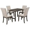 Farmhouse 5-Piece Wood Dining Table Set for 4;  Kitchen Furniture Set with 4 Upholstered Dining Chairs for Small Places;