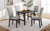 Farmhouse 5-Piece Wood Dining Table Set for 4;  Kitchen Furniture Set with 4 Upholstered Dining Chairs for Small Places;