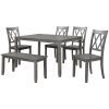 6-piece Wooden Kitchen Table set, Farmhouse Rustic Dining Table set with Cross Back 4 Chairs and Bench