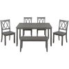 6-piece Wooden Kitchen Table set, Farmhouse Rustic Dining Table set with Cross Back 4 Chairs and Bench