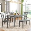 6-piece Wooden Kitchen Table set, Farmhouse Rustic Dining Table set with Cross Back 4 Chairs and Bench