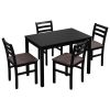 5PCS Stylish Dining Table Set 4 Upholstered Chairs with Ladder Back Design for Dining Room Kitchen Brown Cushion and Black